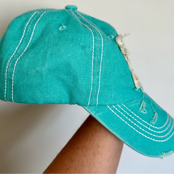 Vintage Style Distressed Dog Vibes Only Patch Women’s Hat w/ Pony Tail Spot - Picture 4 of 4